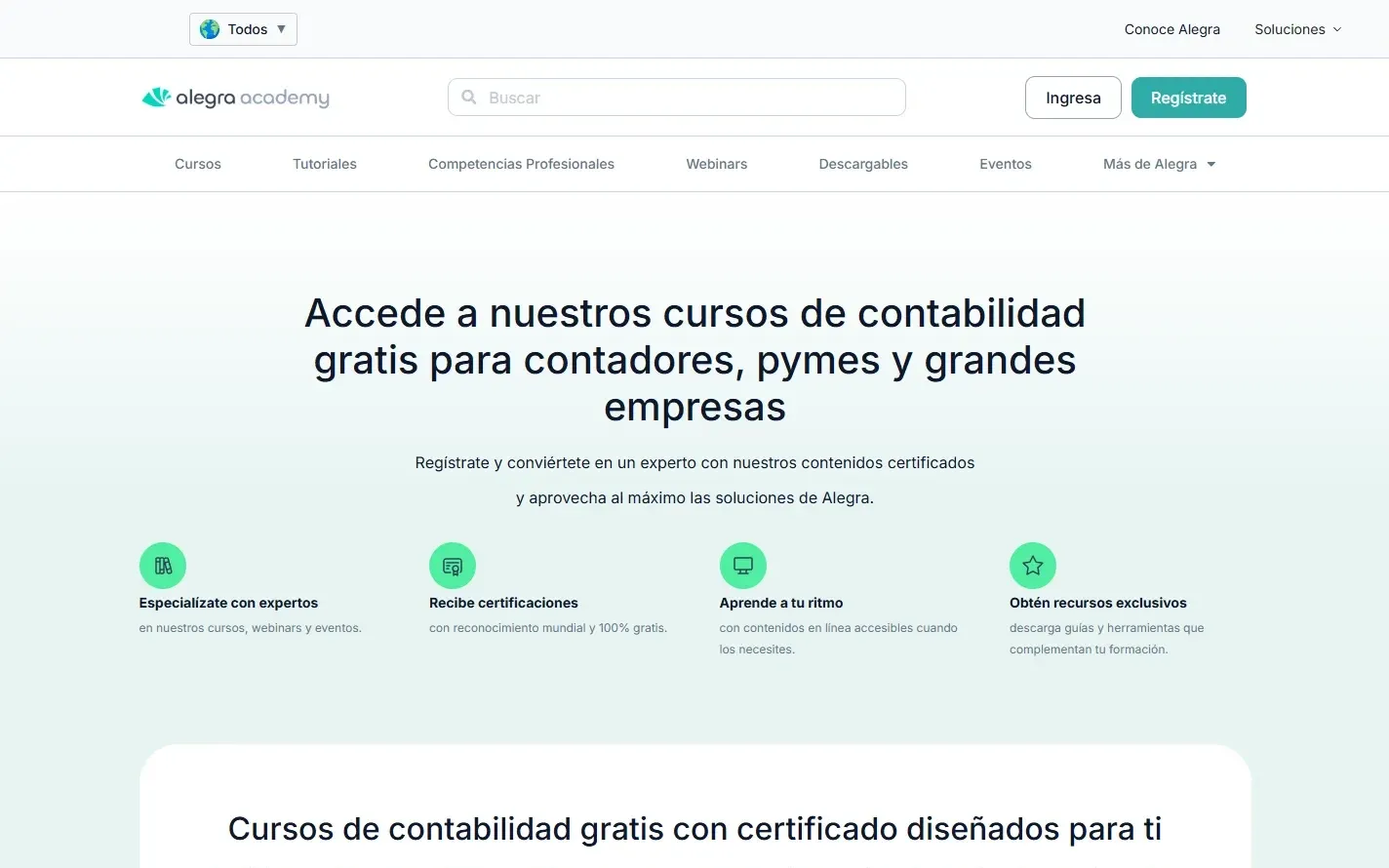 Built to Measure example — homepage of academy.alegra.com