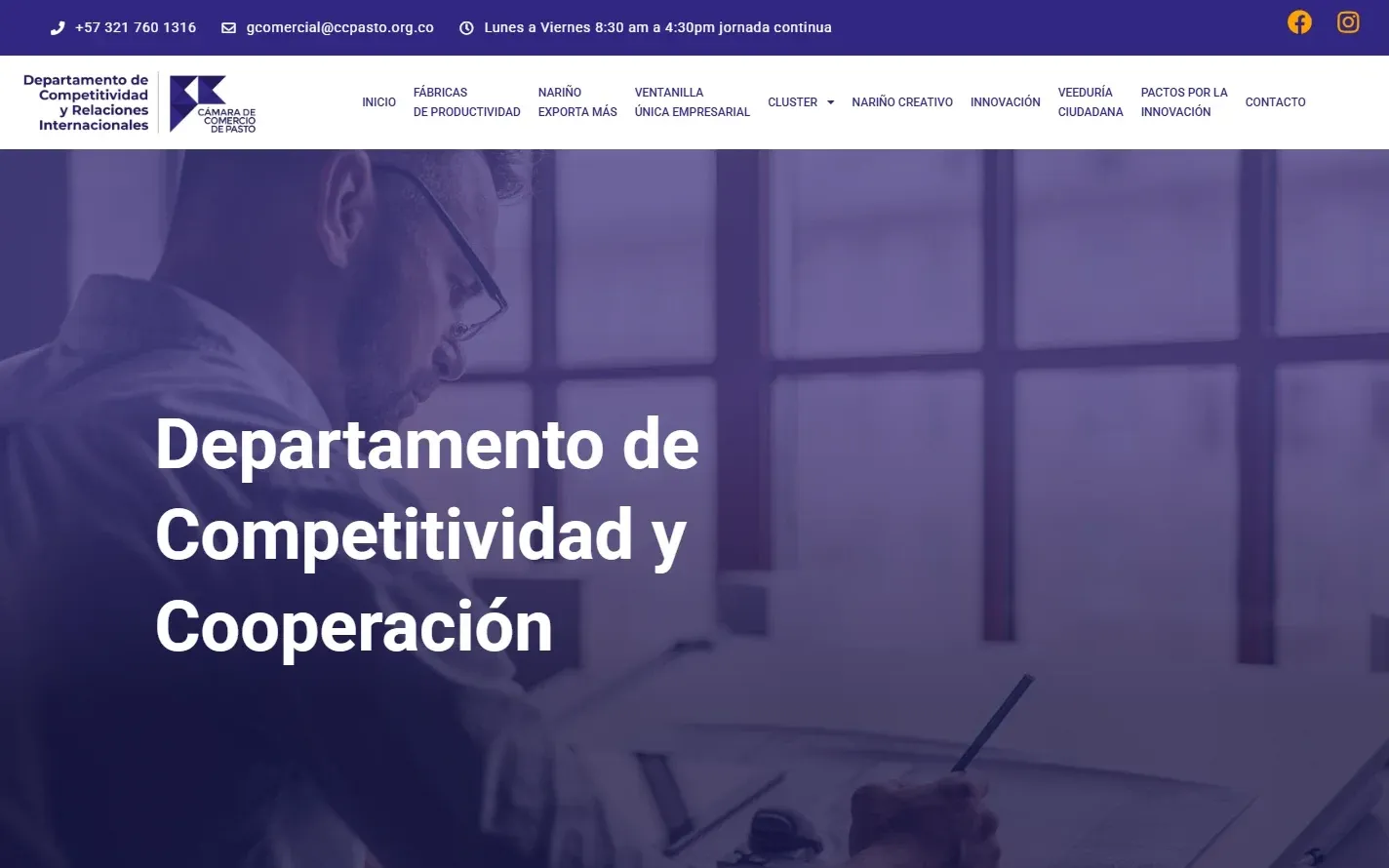 Competitiveness department, CC Pasto — homepage of competitividad.ccpasto.org.co